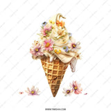 Floral Ice Cream Tote Bag, Cute Flower Design, Trendy Tote, Unique Graphic Bag, Foodie Gift, Aesthetic Tote, Reusable Shopping Bag - Tawshia