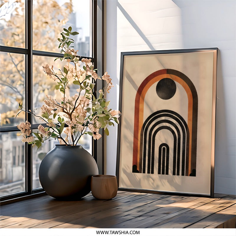 Geometric Wall Art, Minimalist Print, Abstract Arches Poster, Retro Home Decor, Boho Wall Hanging, Modern Art Print, Framed Wall Art - Tawshia
