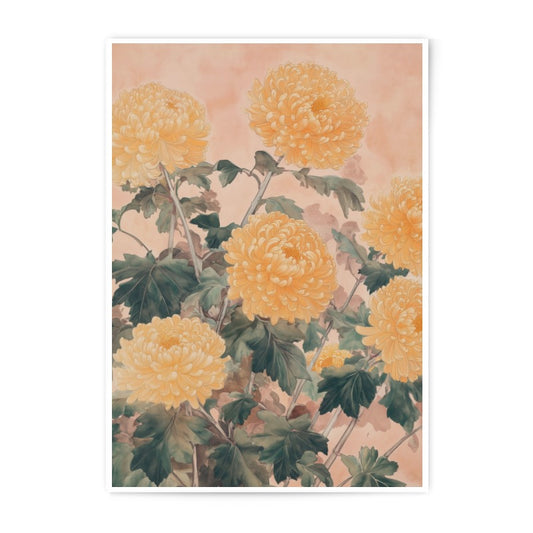 Chrysanthemum Photographic Print, Floral Wall Art, Botanical Print, Yellow Flowers, Home Decor, Vintage Style, Gift Idea - Tawshia