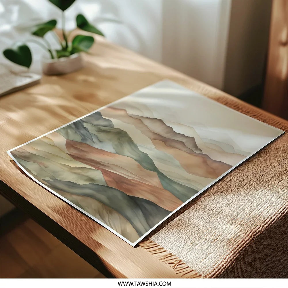 Watercolor Mountain Range Photographic Print, Abstract Landscape Art, Neutral Tones, Home Decor, Wall Art Print, Calming Art Print - Tawshia