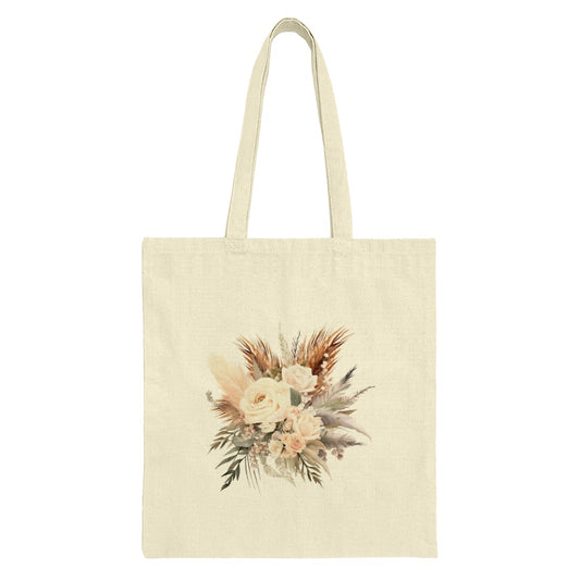 Floral Tote Bag, Boho Bouquet Shopping Bag, Aesthetic Flowers Tote, Neutral Colors Gift Bag, Elegant Floral Design, Chic Everyday Bag - Tawshia