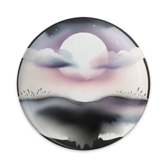 Moonlit Lake Pinback Button, Watercolor Art Badge, Celestial Landscape Accessory, Night Sky Illustration, Unique Gift Idea, Buttons - Tawshia