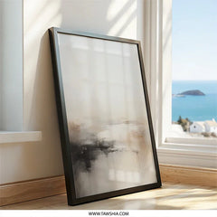 Abstract Landscape Wall Art, Beige Black Art Print, Modern Neutral Painting, Contemporary Home Decor, Living Room Art, Framed Wall Art - Tawshia