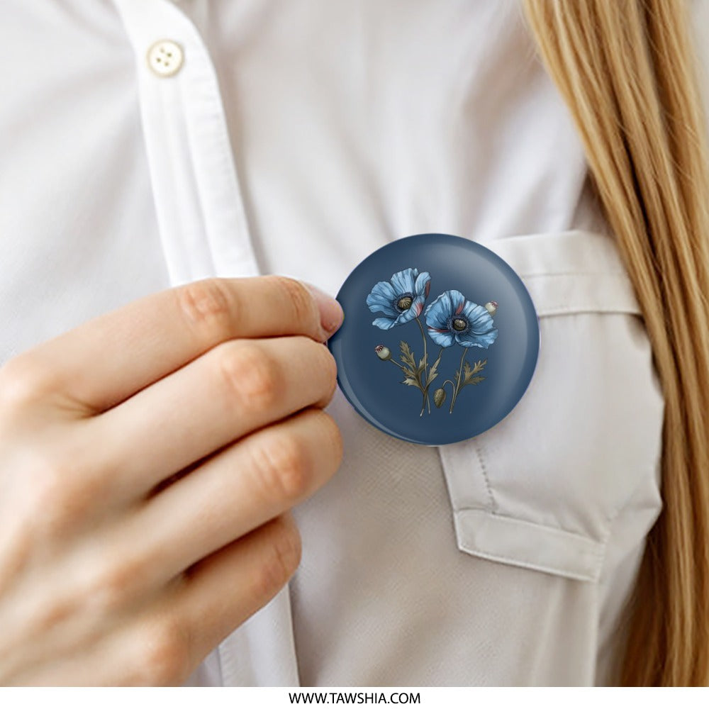 Blue Poppy Pinback Button, Floral Badge, Flower Power Accessory, Unique Botanical Design, Indie Aesthetic, Lapel Pin, Gift Idea - Tawshia