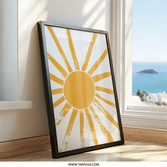 Sunny Wall Art, Sunshine Print, Yellow Sun Art, Boho Wall Decor, Abstract Sun, Minimalist Wall Art, Summer Wall Art, Warm Decor, Framed Art - Tawshia