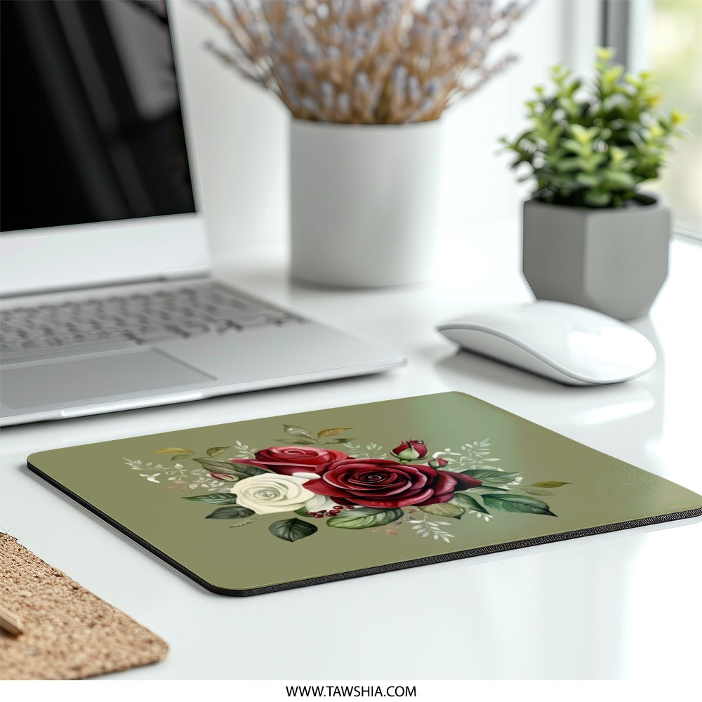 Elegant Rose Bouquet Mouse Pad, Floral Computer Accessory, Botanical Office Decor, Unique Gift Idea, Artistic Desk Mat - Tawshia