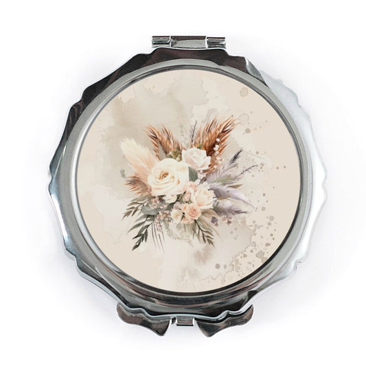 Floral Pocket Mirror, Boho Chic Compact Mirror, Elegant Rose Design, Portable Makeup Mirror, Stylish Gift for Her - Tawshia