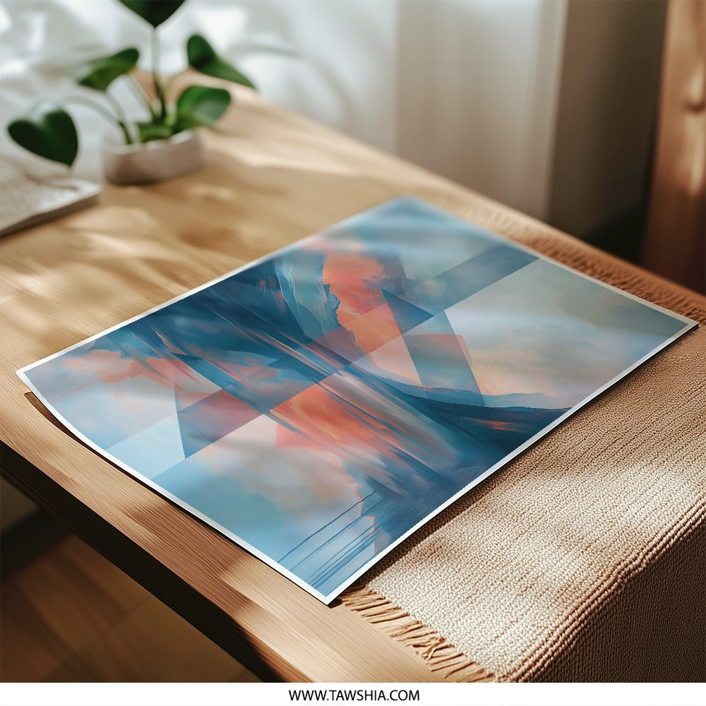 Geometric Mountain Photographic Print, Lake Reflection Art, Abstract Landscape Photo, Modern Wall Decor, Serene Artwork - Tawshia