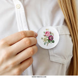 Floral Pinback Button, Vintage Flower Badge, Pink Rose Button, Botanical Art Button, Flower Bouquet Pin, Aesthetic Pinback Button - Tawshia