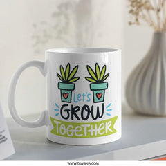 Let's Grow Together Mug, Plant Lover Gift, Gardening Coffee Cup, Inspirational Mug, Positive Vibes Mug, Cute Succulent Mug - Tawshia