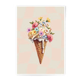Floral Ice Cream Cone Photographic Print, Cute Dessert Art, Sweet Treat Wall Decor, Pastel Aesthetic, Foodie Gift, Unique Kitchen Art - Tawshia