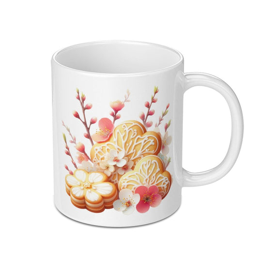 Floral Cookies Mug, Heart Cookies, Spring Flowers, Unique Gift, Coffee Cup, Tea Mug, Cute Mug, Gift for Baker, Baking Lover, Gift for Her - Tawshia