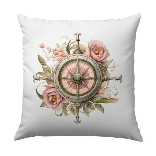 Nautical Compass Pillow, Floral Decor Pillow, Beach House Pillows, Decorative Throw Pillow, Coastal Home Decor Pillow - Tawshia