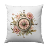Nautical Compass Pillow, Floral Decor Pillow, Beach House Pillows, Decorative Throw Pillow, Coastal Home Decor Pillow - Tawshia