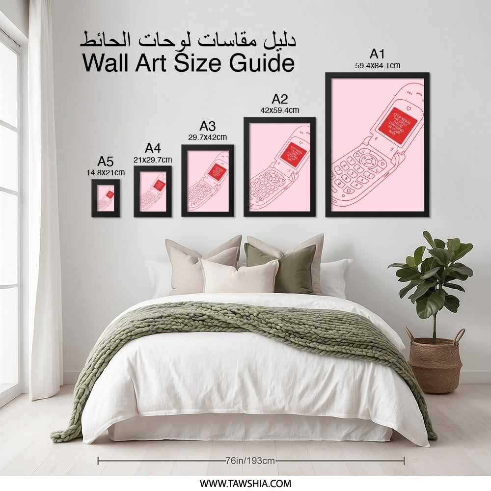 Flip Phone Wall Art, Motivational Quote Print, Y2K Aesthetic Decor, Stop Being Your Only Obstacle, Pink Red Wall Hanging - Tawshia