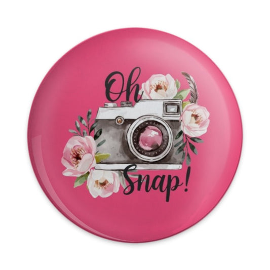 Oh Snap Camera Pinback Button, Floral Camera Button, Photographer Gift, Photo Lover Gift, Unique Pin Badge, Pink Button Badge, Photo Button - Tawshia