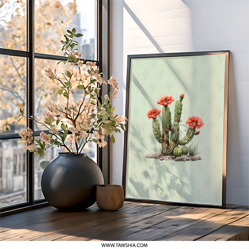 Cactus Blossom Framed Wall Art, Desert Bloom Decor, Southwest Art Print, Floral Cactus Picture, Botanical Wall Decor, Home Decor, Nature Art - Tawshia