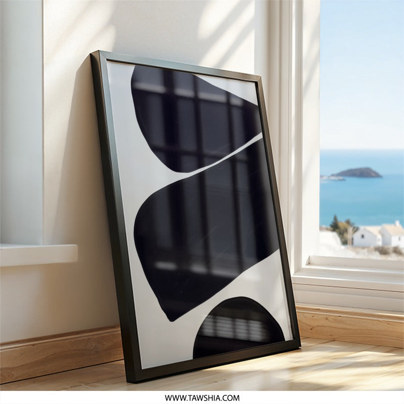 Minimalist Abstract Art, Dark Blue Shapes Wall Decor, Modern Geometric Print, Contemporary Art Poster, Home Office Wall Art - Tawshia