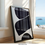 Minimalist Abstract Art, Dark Blue Shapes Wall Decor, Modern Geometric Print, Contemporary Art Poster, Home Office Wall Art - Tawshia