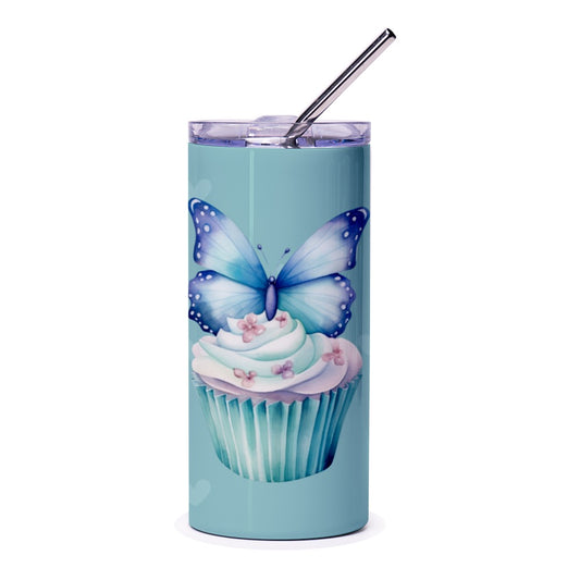 Butterfly Cupcake Tumbler, Floral Design Tumbler, Cute Cupcake Tumbler, Butterfly Lover Gift, Stylish Travel Mug, Tumbler with Straw - Tawshia