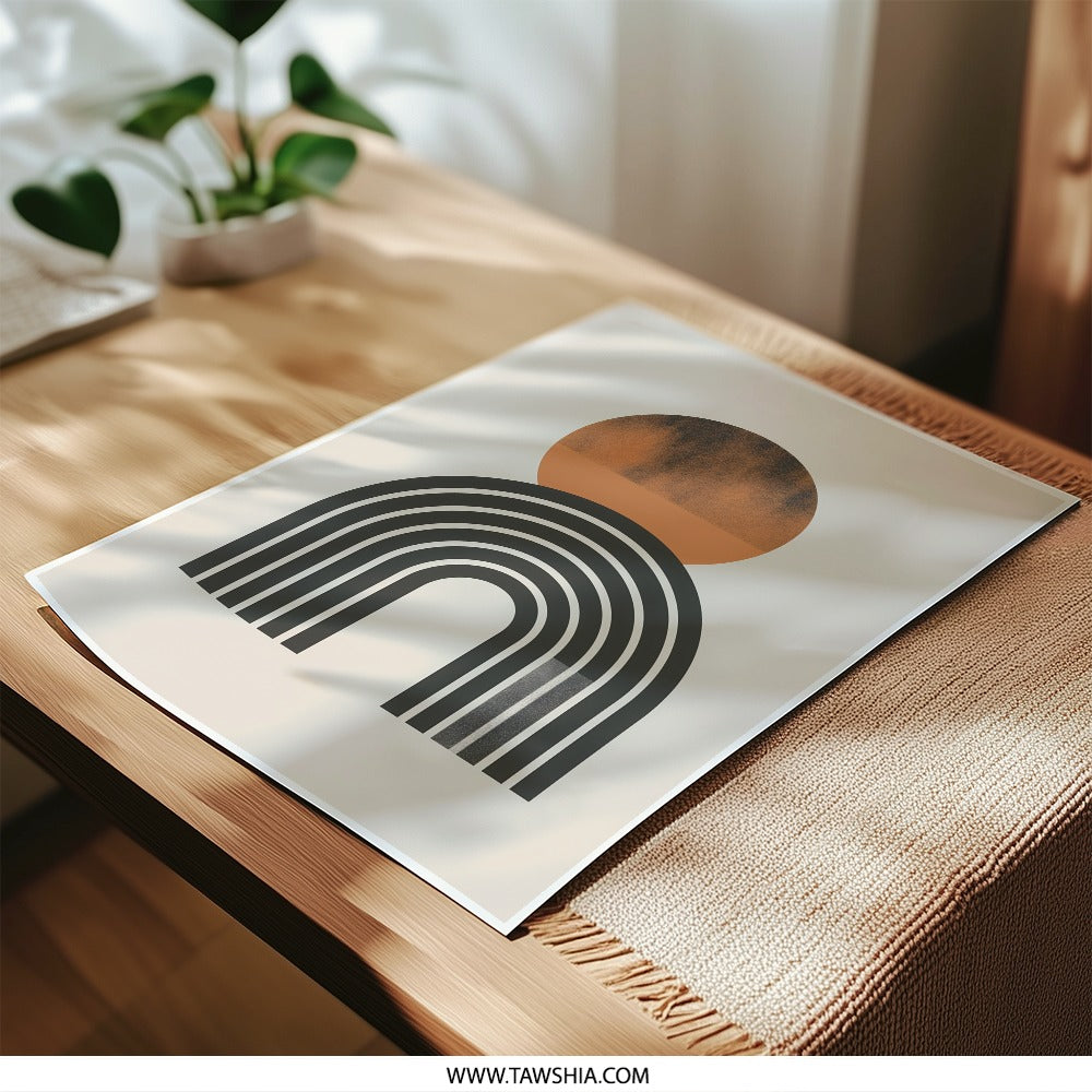 Minimalist Photographic Print, Geometric Art Print, Circle and Rainbow, Modern Wall Decor, Abstract Art Photo, Home Decor, Beige - Tawshia