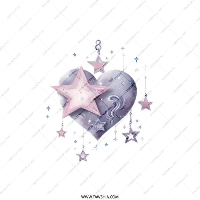 Heart Stars Pillow, Celestial Decor, Whimsical Accent, Bedroom Decor, Cute Throw Pillow, Decorative Cushion, Girl's Room, Gift Idea - Tawshia