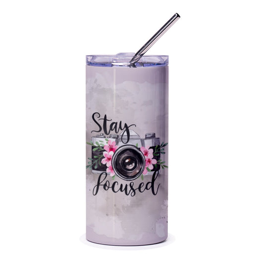Stay Focused Camera Tumbler, Floral Camera Design, Photographer Gift, Photography Lover, Inspirational Tumbler, Tumbler for Her, Gift Ideas - Tawshia