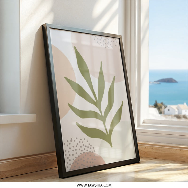 Minimalist Botanical Wall Art, Abstract Leaf Print, Boho Home Decor, Modern Art Poster, Neutral Tones, Nature Inspired Artwork - Tawshia