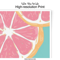 Pink Grapefruit Slice Photographic Print, Citrus Fruit Art, Modern Kitchen Decor, Trendy Food Wall Art, Vibrant Color Photo Print - Tawshia