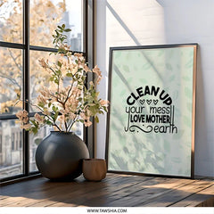 Clean Up Your Mess, Love Mother Earth Framed Wall Art, Eco Friendly Art, Home Decor, Sustainable Gift, Inspirational Quote Print - Tawshia
