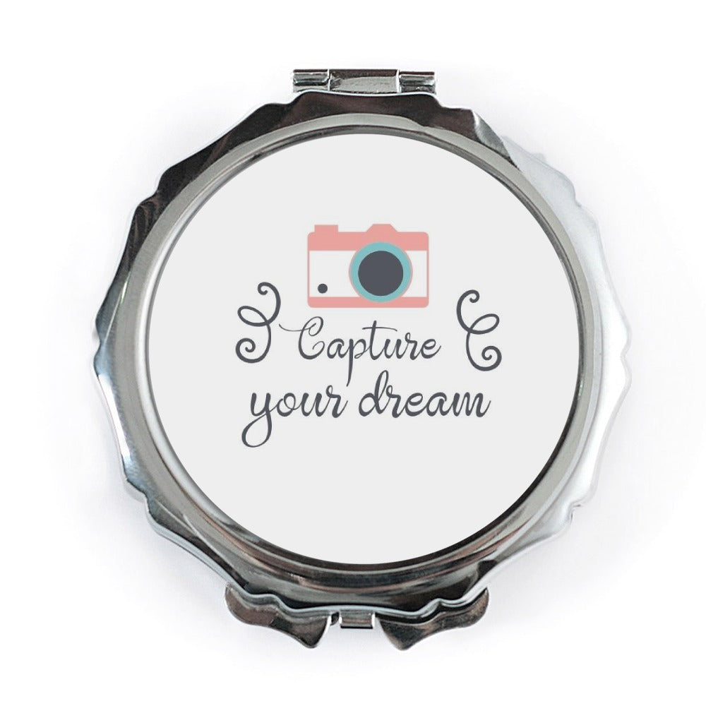 Capture Your Dream Pocket Mirror, Camera Graphic Art, Inspirational Quote, Travel Gift, Photography Lover Gift, Unique Compact Mirror - Tawshia