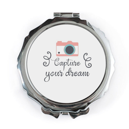 Capture Your Dream Pocket Mirror, Camera Graphic Art, Inspirational Quote, Travel Gift, Photography Lover Gift, Unique Compact Mirror - Tawshia
