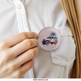 Colorful Jeep Pinback Button, Palm Tree Car Button, Tropical Vacation Souvenir, Beach Lover Gift, Off Roading Pin - Tawshia