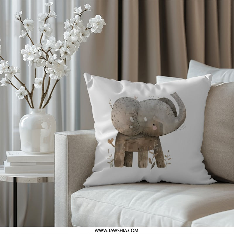 Cute Elephant Pillow, Nursery Decor Pillow, Baby Room Pillow, Animal Pillow, Kid's Room Accent Pillow, Baby Shower Gift, Watercolor Elephant - Tawshia