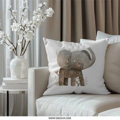 Cute Elephant Pillow, Nursery Decor Pillow, Baby Room Pillow, Animal Pillow, Kid's Room Accent Pillow, Baby Shower Gift, Watercolor Elephant - Tawshia