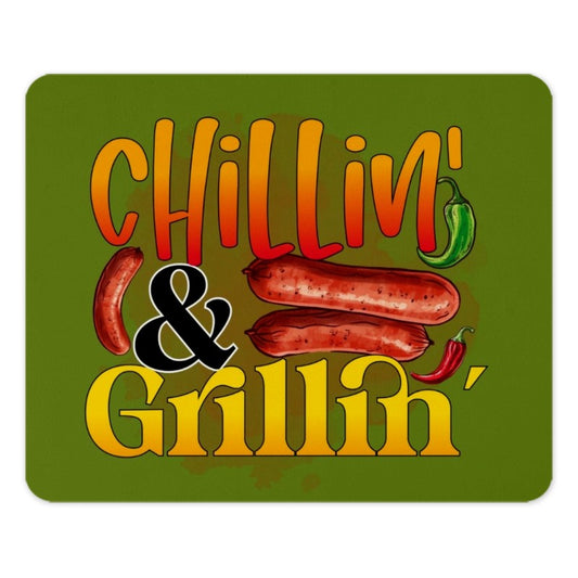 Chilling and Grilling Mouse Pad, BBQ Lover Gift, Foodie Desk Accessory, Sausage and Peppers Theme, Grill Master Present, Funny Office Decor - Tawshia