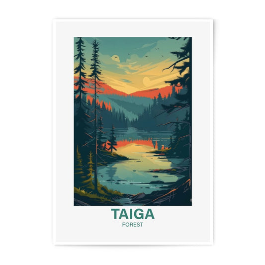 Taiga Forest Photographic Print, Lake Landscape Art, Evergreen Trees, Nature Wall Decor, Scandinavian Style, Sunset Reflection Print - Tawshia