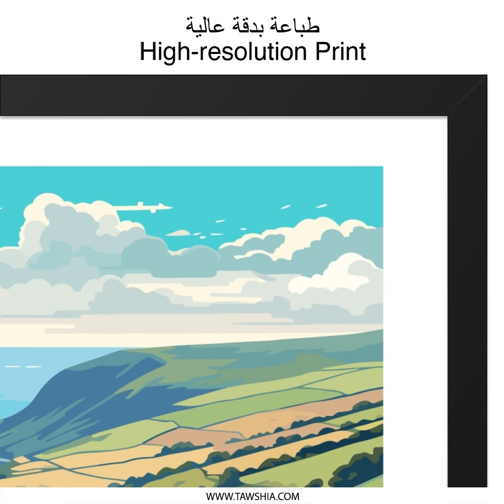 Exmoor National Park Wall Art, Coastal Landscape Print, UK Travel Poster, National Parks Art, Landscape Illustration, Modern Art Print - Tawshia