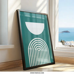 Minimalist Wall Art, Geometric Print, Boho Decor, Teal and White Art, Abstract Shapes, Modern Art Print, Home Decor, Simple Wall Decor - Tawshia