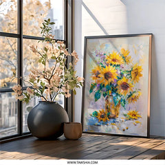 Sunflower Wall Art, Floral Painting, Impressionist Art, Still Life Decor, Modern Art Print, Kitchen Wall Decor, Flower Bouquet Art - Tawshia