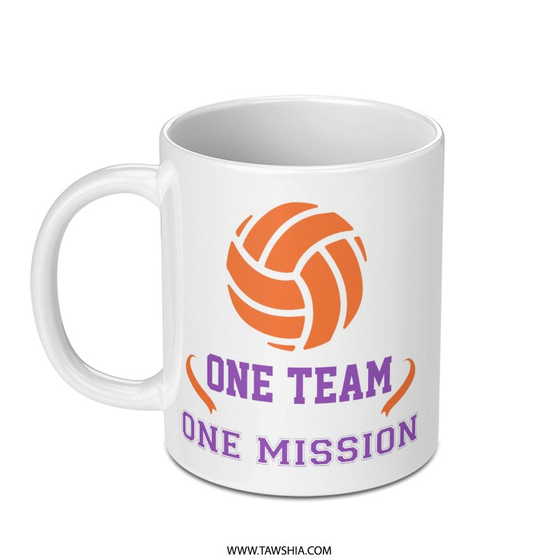 Volleyball Team Mug, One Team One Mission Coffee Cup, Sports Lover Gift, Athlete Mug, Volleyball Gift Idea, Personalized Volleyball Mug - Tawshia