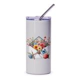 Floral Envelope Tumbler, Watercolor Flowers Tumbler, Knitting Yarn Butterfly Tumbler, Unique Tumbler Gift, Artistic Tumbler, Custom Tumbler - Tawshia