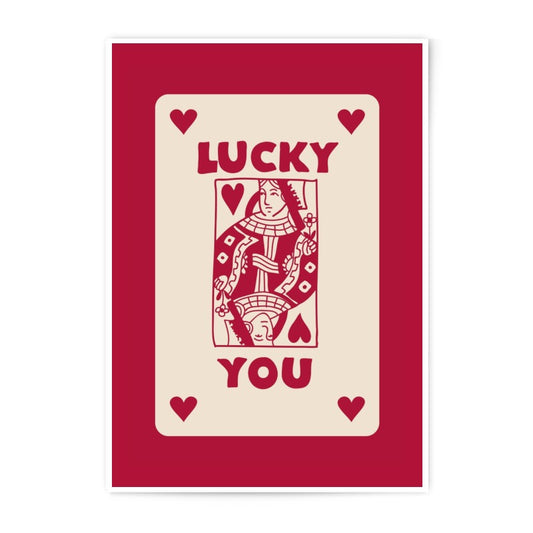 Lucky You Queen Card Photographic Print, Playing Card Art Print, Hearts Suit Print, Card Art Decor, Valentines Day Gift for Her - Tawshia