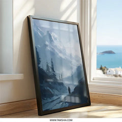 Winter Mountain Wall Art, Snowy Landscape Print, Adventurer Art, Cold Climate Painting, Moody Scenery Poster, Nature Home Decor - Tawshia