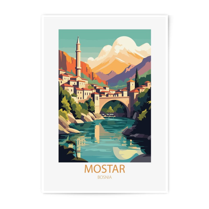 Mostar Bosnia Photographic Print, Old Bridge Art, Cityscape Wall Decor, European Travel Poster, Vibrant Home Art Print, Souvenir Gift - Tawshia
