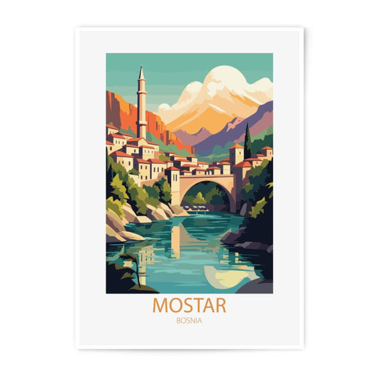 Mostar Bosnia Photographic Print, Old Bridge Art, Cityscape Wall Decor, European Travel Poster, Vibrant Home Art Print, Souvenir Gift - Tawshia