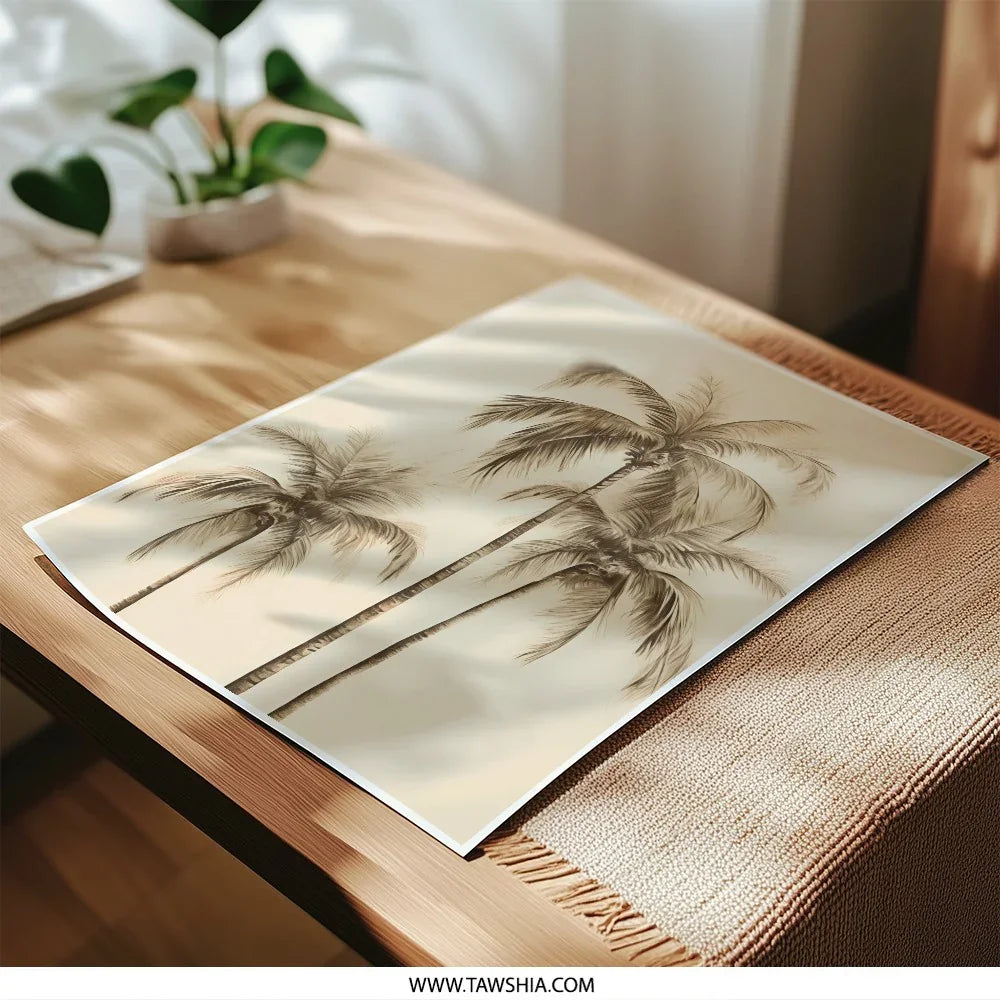 Sepia Palm Tree Photographic Print, Tropical Decor, Beach Wall Art, Coastal Home Decor, Neutral Wall Art, Summer Vibes Art Print - Tawshia
