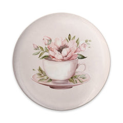 Pink Floral Teacup Pinback Button, Watercolor Flower Pin, Tea Cup Button, Flower Lover Gift, Cute Badge, Botanical Pin, Aesthetic Button - Tawshia