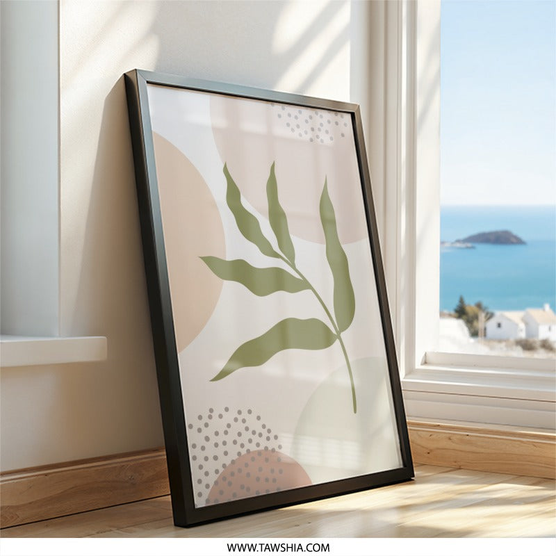 Abstract Botanical Wall Art, Minimalist Leaf Print, Modern Art Poster, Nature Inspired Decor, Boho Home Art, Framed Wall Art - Tawshia