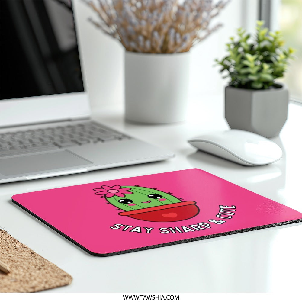 Cute Cactus Mouse Pad, Stay Sharp And Cute, Kawaii Desk Decor, Office Gift, Pink Mousepad, Computer Accessories - Tawshia